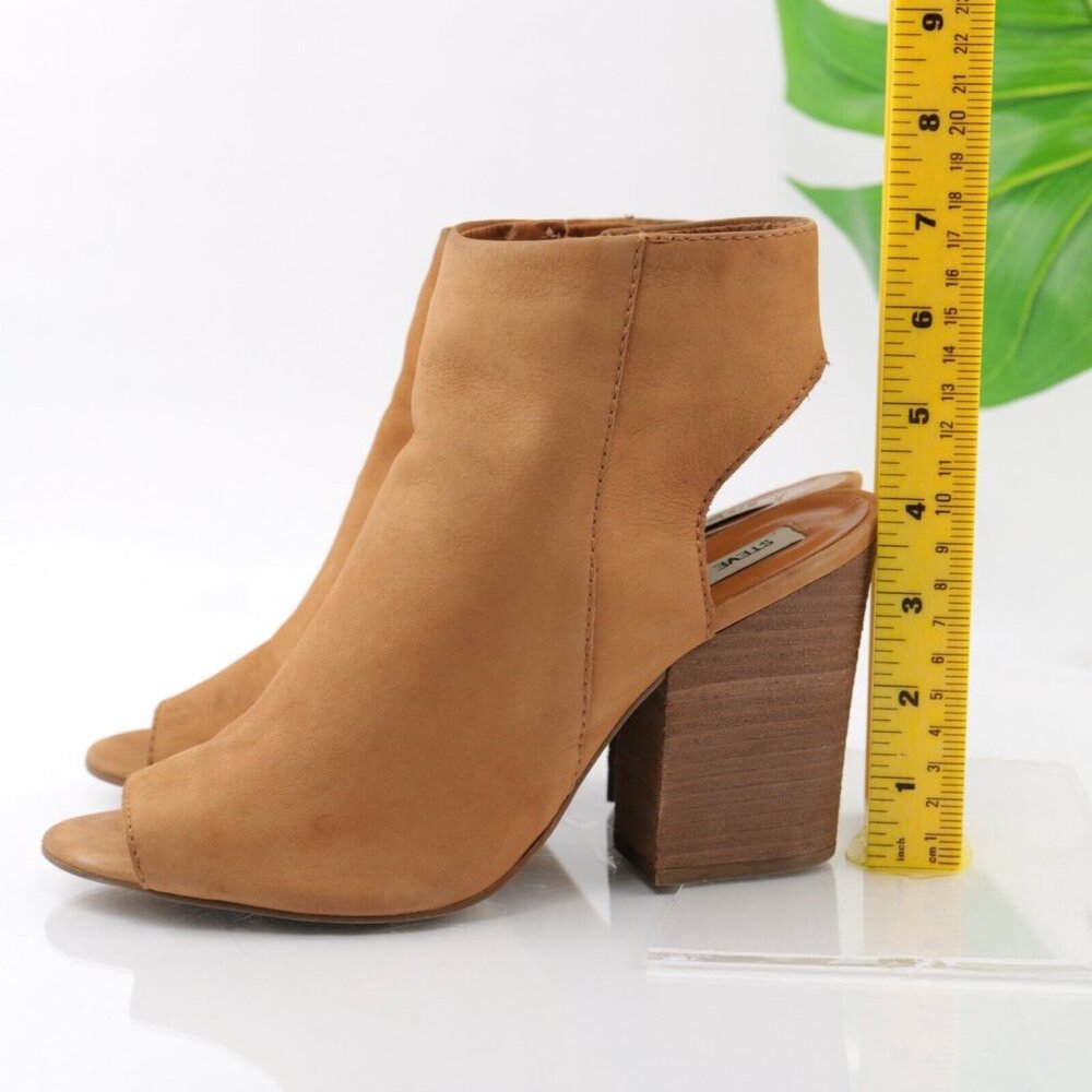 Steve Madden Womens Tulisa Boot Size 9 Tan Caramel Leather Open Toe Block Heel - Picture 7 of 12
